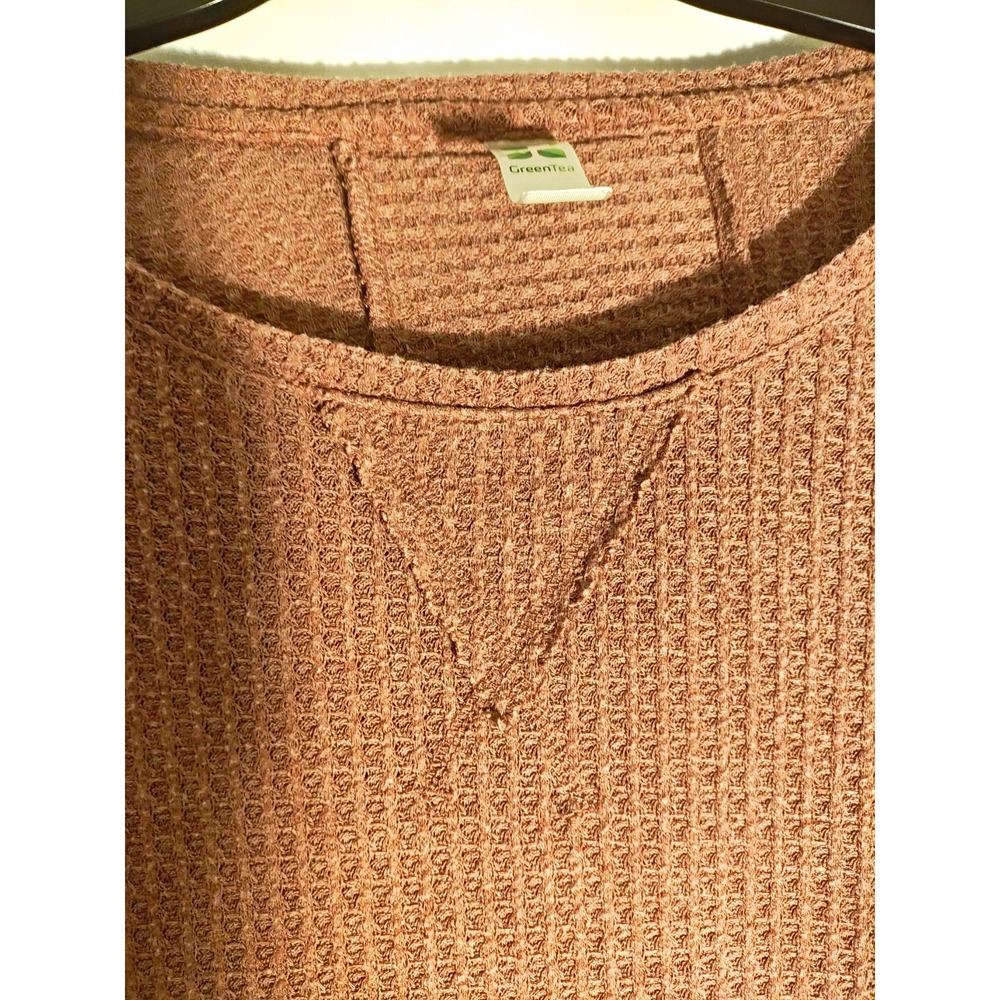 GreenTea Women's XL Brown Waffle Knit Thermal Pullover Sweatshirt Crew Neck